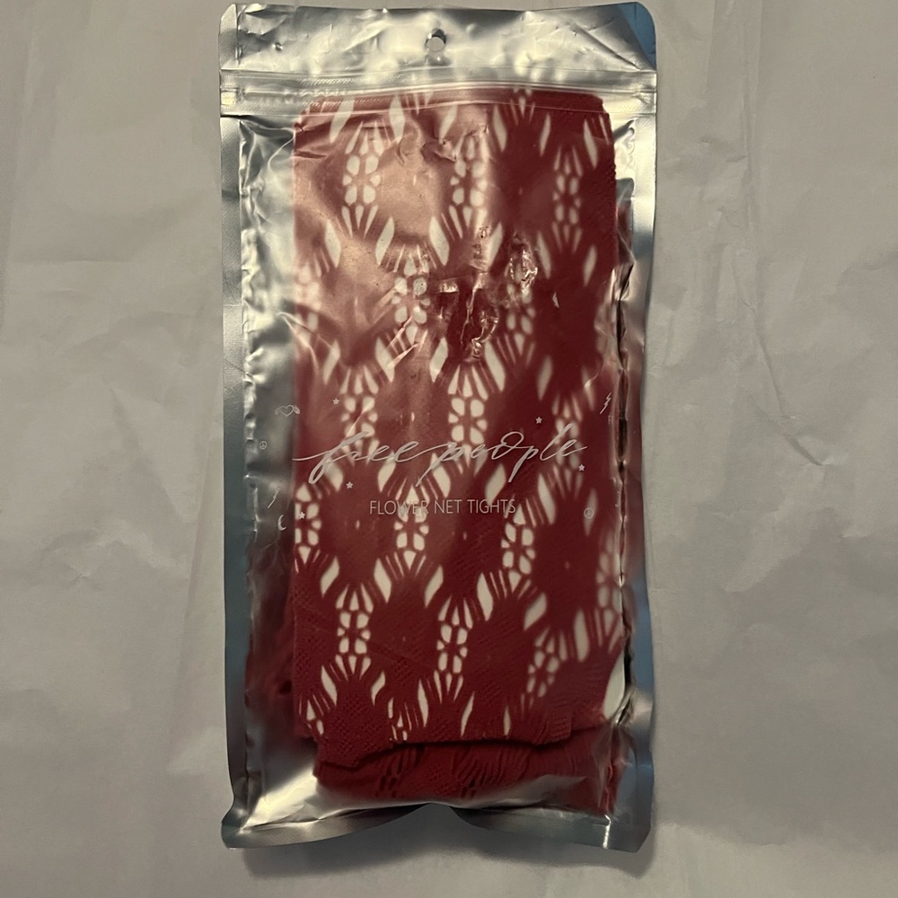 Free People Floral Net Tights in Red
